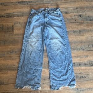 American Eagle Outfitters Light Blue Wide-Leg Jeans with Raw Hem